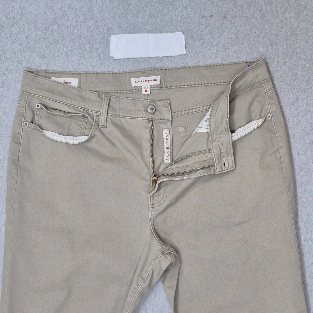 Lucky Brand Men Pants 38X30 Khaki Chino Twill 121 Slim Straight Button Zipper